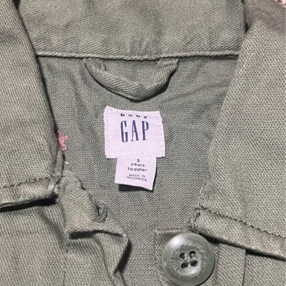 Gap 3t army green color stylish flower embroidered overcoat jacket - Picture 2 of 3